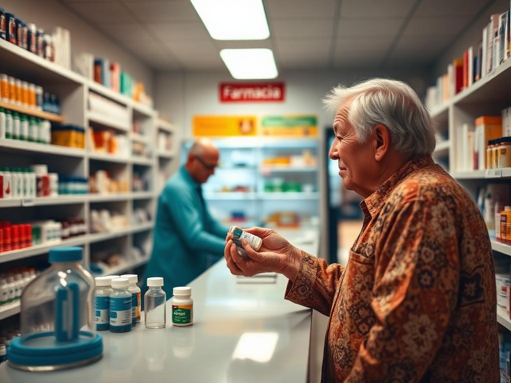 Idoso recebendo medicamento gratuito na Farmácia Popular